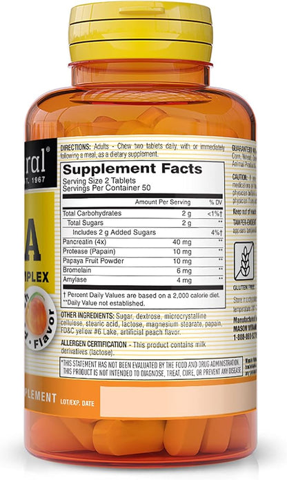 Mason Natural Papaya Digestive Enzyme Complex, Healthy Digestive Function, Promotes Nutrient Absorption, Peach Flavor, 100 Chewables (Pack of 3)