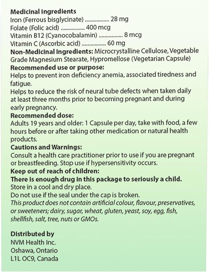 Gentle Iron Supplement for Adults I Iron bisglycinate with Vitamin C, B12, Folic Acid I Supports Red Blood Cell Formation & boosts Immunity - 90 Vegeterian Capsules, Gluten Free