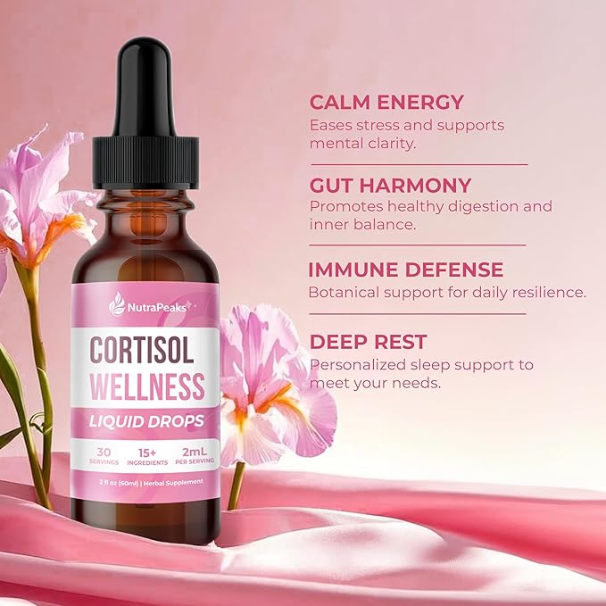 Cortisol Supplements for Women Liquid Drops - Hormone Balance & Mood Support for Women – Ashwagandha, GABA, Magnesium Glycinate, Rhodiola, 5-HTP – Sugar Free, Vegan, Non-GMO - 2 fl oz