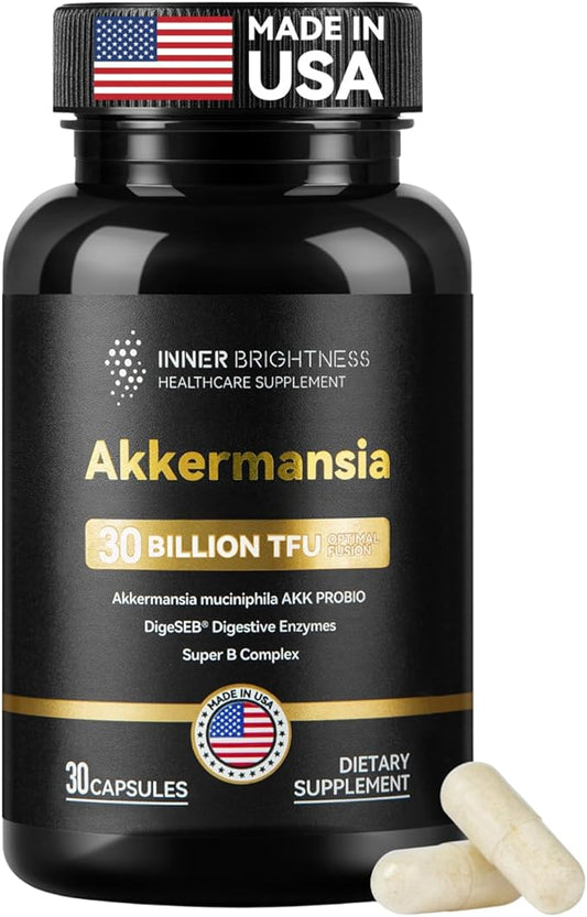 Akkermansia Probiotic, GLP-1 Supplement for Gut Health & Digestion, DigeSEB Digestive Enzymes & Vitamin B Complex - 30 Billion TFU, Third-Party Tested, 30 Capsules - 1 Month Supply for Men & Women