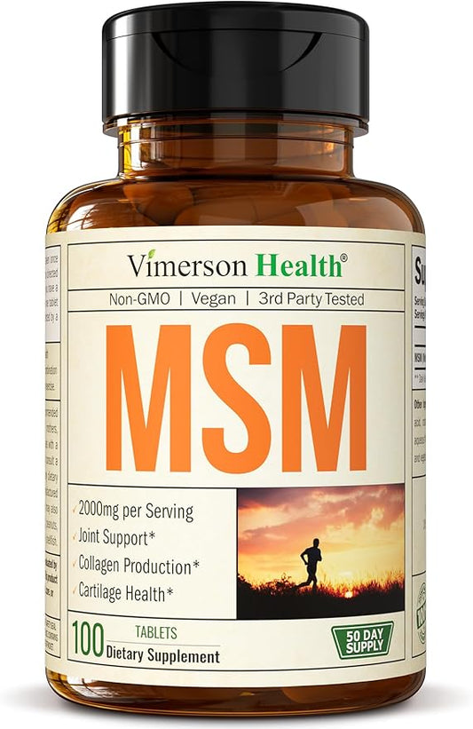 MSM 2000mg - Joint Support Supplement for Cartilage & Joint Health. Antioxidant Properties. Aids Inflammatory Response. Occasional Discomfort Relief - Back, Knees, Hands. Non-GMO. Vegan. 50 Day Supply