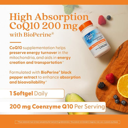Doctor's Best High Absorption COQ10, Heart & Energy Support, USP Verified, Naturally Fermented CoQ10, Non-GMO Gluten Free, Soy Free, 60 Veggie Softgels