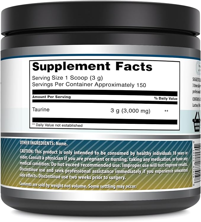 Amazing Formulas Taurine Powder Supplement | Non-GMO | Gluten Free | Made in USA (1 Lb | 454 Grams)