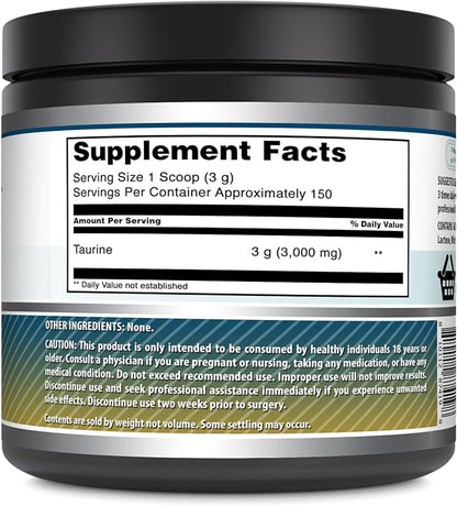 Amazing Formulas Taurine Powder Supplement | Non-GMO | Gluten Free | Made in USA (1 Lb | 454 Grams)