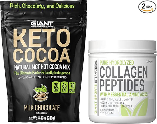 Giant Sports Keto Cocoa and Collagen Peptide MCT Powder and Protein Bundle.