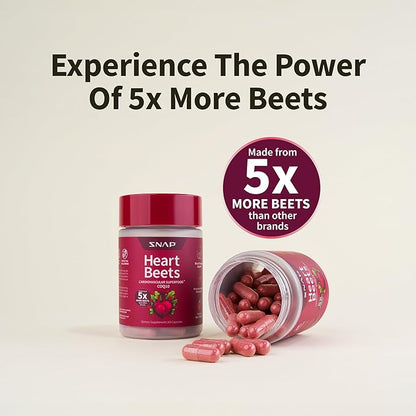 Snap Supplements Heart Beets, USDA Organic Beet Root, 3-in-1 Cardiovascular Superfood, Support Healthy Blood Pressure and Heart Health, 250g (Capsules)