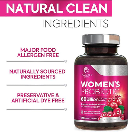 Probiotics For Women 60 Billion CFU - Women's Probiotic For Digestive Health 16 Unique Strains - Daily Vaginal PH Balance & Feminine Health Support, Womens Probiotic With Acidophilus - 120 Capsules