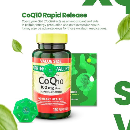 Rapid-Release CoQ10 100 mg, 120 Softgels with Bundle Exclusive Vitamins & Minerals - A to Z - Better Ligth&Spring Guide + Weekly Pill Organizer (3 Items)