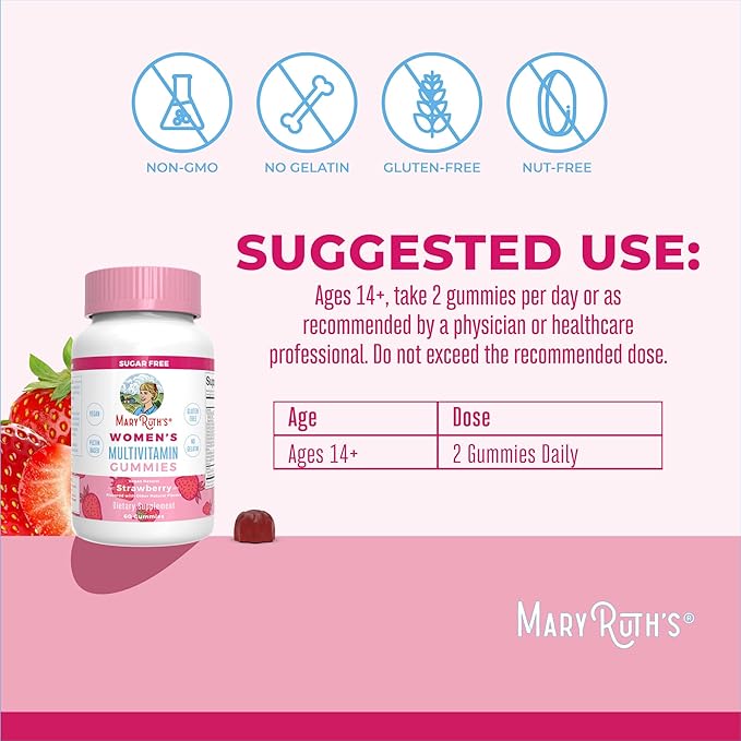 MaryRuth's Women's Multivitamin Gummies | Ages 14+ | Immune Support Daily Women's Multivitamin | Skin Health | Gummy Vitamins for Women | Sugar-Free | Vegan | Non-GMO | 60 Count