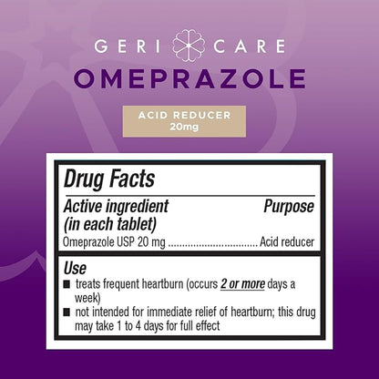 GeriCare Omeprazole Delayed Release Tablets 20mg Stomach Acid Reducer Pills for 24 Hour Heartburn Relief- Acid Reflux Medicine to Treat Frequent Heartburn- Anti-Acid Relief Tablets (42 Count)