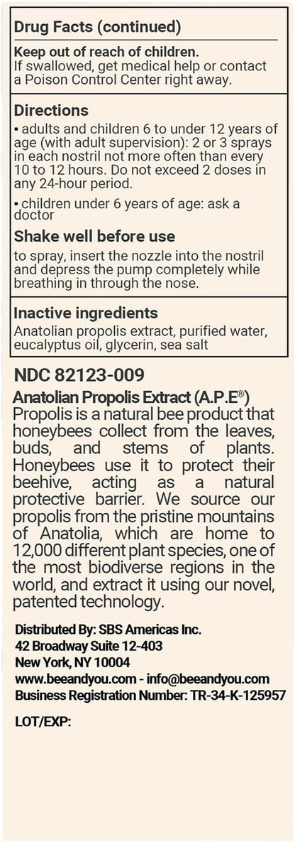 Bee and You Natural Propolis Nasal Spray 1 Fl oz | Congestion Relief Alcohol Free Medical Grade Propolis Nose Drops, Sinus Relief, Allergy, Nasal Moisturizing Spray Nasal Spray, 1 fl oz (Pack of 2)