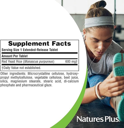 NaturesPlus Herbal Actives Red Yeast Rice, Extended Release - 600mg, 60 Vegan Tablets - Herbal Supplement - Cholesterol Support - Vegetarian, Gluten-Free - 60 Servings