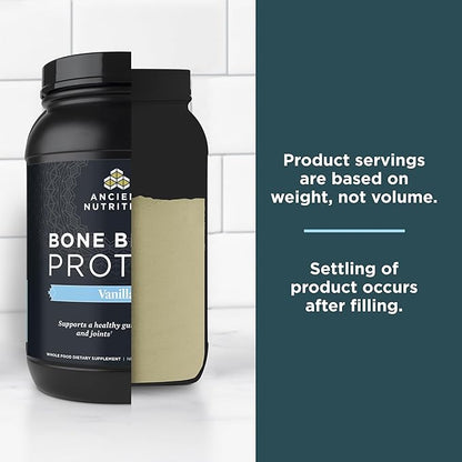Ancient Nutrition Grass Fed, Cage Free, Bone Broth Protein Powder, 20g Protein, Hydrolyzed Collagen Peptides, Keto & Paleo Friendly, Supports Joint, Gut Health, Vanilla, 40 Servings