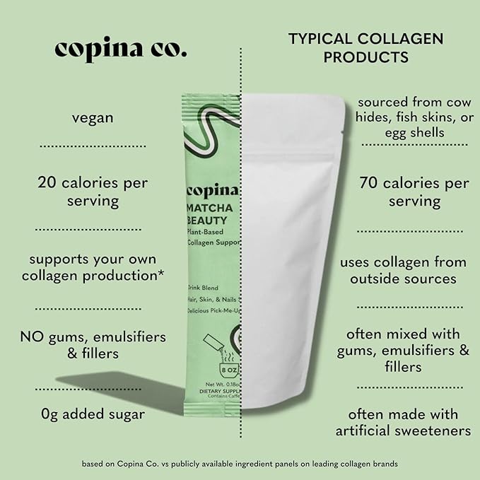 Matcha Beauty Vegan Collagen Booster Drink Blend: Plant Based Collagen Support Smoothie Drink Vegan Blend Variety Pack | Matcha Flavor || 3 Cartons, 10 Individual Servings per Carton
