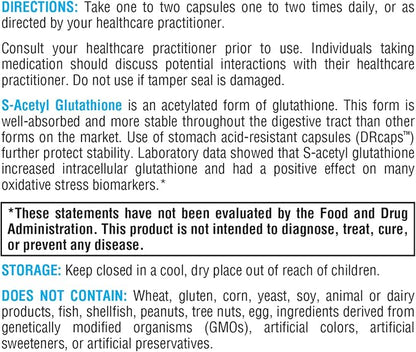 XYMOGEN S Acetyl Glutathione - Superior Absorption Acetylated Glutathione Supplement with Stomach Acid-Resistant Capsules - Healthy Aging, Cellular, Antioxidant + Immune Support (120 Capsules)