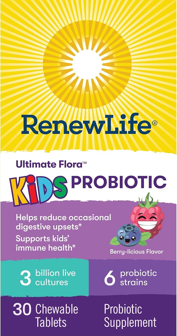 Renew Life Kids Probiotic Gummies, Supports Digestive & Immune Health, Prebiotics & Probiotics, Raspberry, 30 Gummies