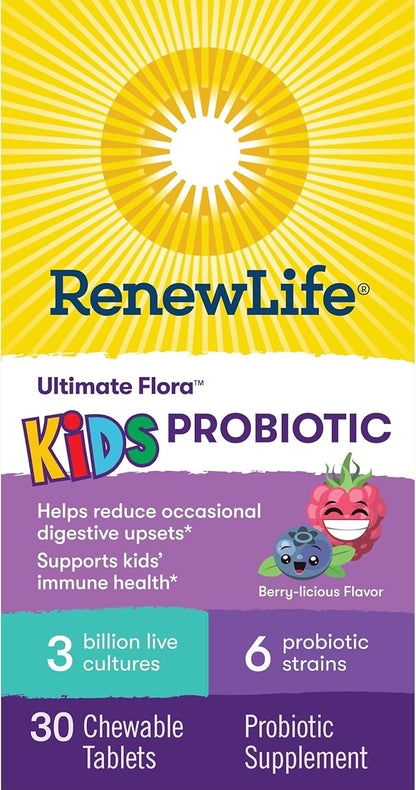 Renew Life Kids Probiotic Gummies, Supports Digestive & Immune Health, Prebiotics & Probiotics, Raspberry, 30 Gummies