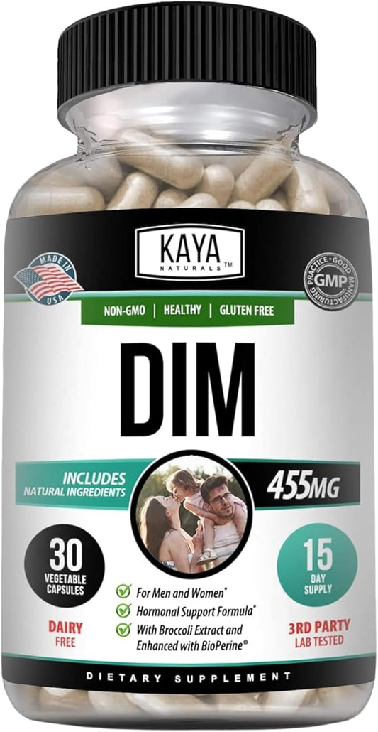 Kaya Naturals DIM Ultra (30 Capsules) | DIM Supplement for Women and Men | Vegetable Capsules with Broccoli Extract & BioPerine | Herbal Supplement for Hormonal Support, Acne, Menopause, and Prostate
