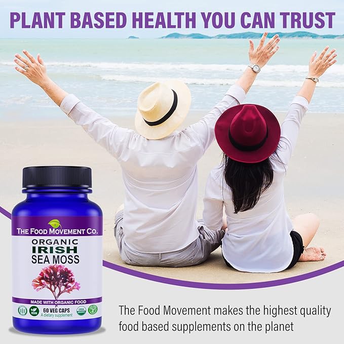 Irish Sea Moss, Organic Prebiotic Food, Over 70 Trace Minerals, Supports Healthy Elimination, Digestion and Immune Support (60)