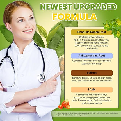 Liposomal Rhodiola Rosea Tincture, Ultra Strength Rhodiola Supplement with Ashwagandha, Saffron, Magnesium, SAM-e, Rhodiola Rosea Extract Liquid Drops for Natural Relaxation, Mood, Energy, Pack of 2