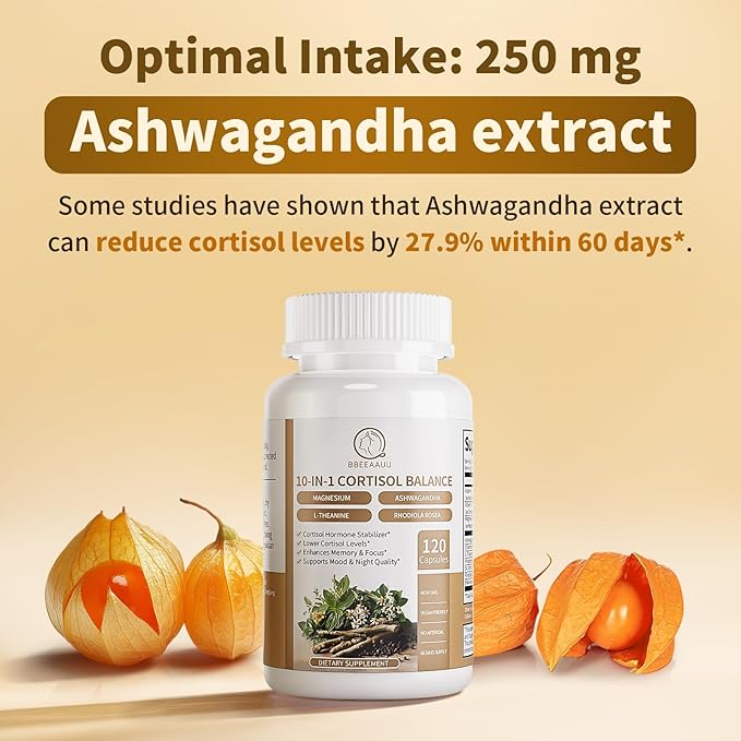 2 Pack Cortisol Supplements for Women & Men - 10-in-1 Cortisol Reducer Manager Detox with Ashwagandha, Magnesium - Lower High Cortisol Levels, Relaxation & Night Support, Non-GMO, 120 Capsules