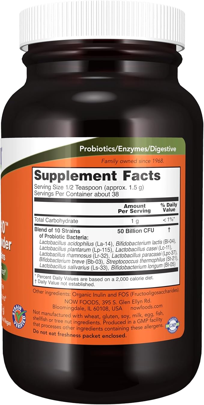 NOW Supplements, Probiotic-10™ Powder, 50 Billion, with 10 Probiotic Strains, Strain Verified, 2-Ounce