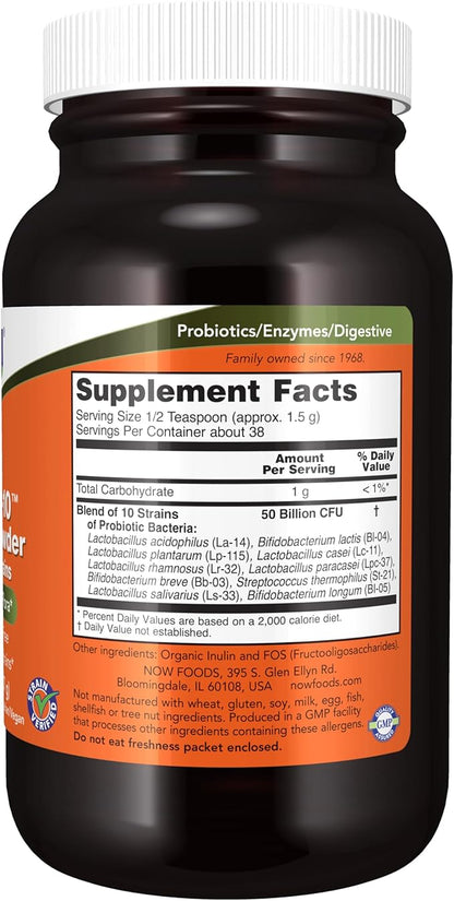 NOW Supplements, Probiotic-10™ Powder, 50 Billion, with 10 Probiotic Strains, Strain Verified, 2-Ounce