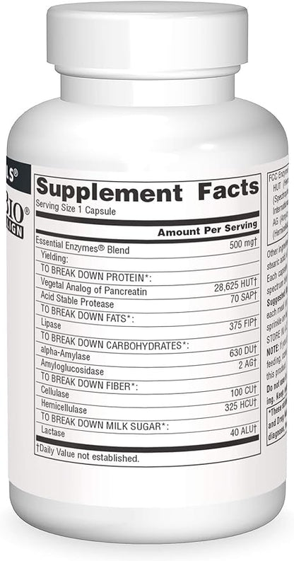 Source Naturals Essential Enzymes 500mg Bio-Aligned Multiple Supplement Herbal Defense for Digestion, Gas & Constipation Relief - Strong Immune System Support - 120 Capsules (Pack of 2)