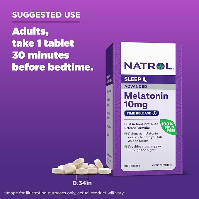Natrol Advanced Sleep Melatonin 10mg, Dietary Supplement for Restful Sleep, Time Release Melatonin Tablets, 30 Time-Release Tablets, 30 Day Supply (Pack of 12)
