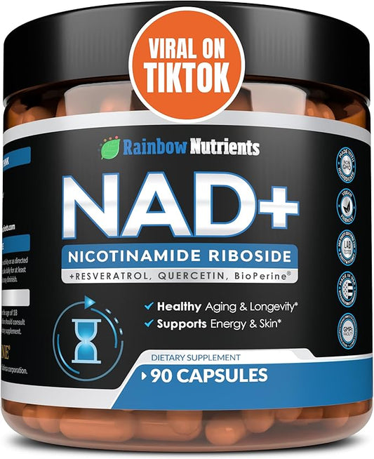 13,510mg NAD+ Supplement- Nicotinamide Riboside, Resveratrol, Quercetin & BioPerine® (High Absorption)- Natural NAD Booster for Anti-Aging, Cellular Energy, Skin- For Women & Men- 90 V Capsules