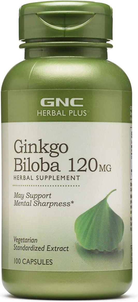 GNC Herbal Plus Ginkgo Biloba 120mg Supplement, Vegetarian, Supports Mental Sharpness, 100 Servings