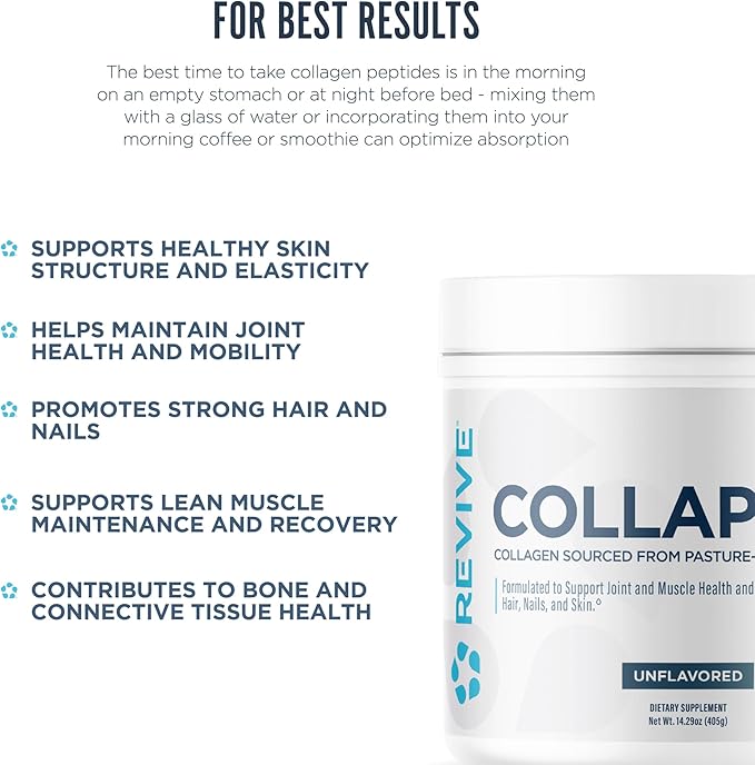 Revive MD CollaPURE Collagen Peptides Powder for Women & Men, Unflavored - Type I & Type III Grass-Fed Collagen Supplements for Hair, Skin, Nails, Bones & Joint Health - No Fillers - 30 Servings