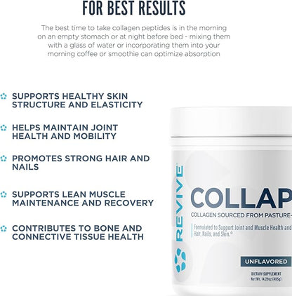 Revive MD CollaPURE Collagen Peptides Powder for Women & Men, Unflavored - Type I & Type III Grass-Fed Collagen Supplements for Hair, Skin, Nails, Bones & Joint Health - No Fillers - 30 Servings
