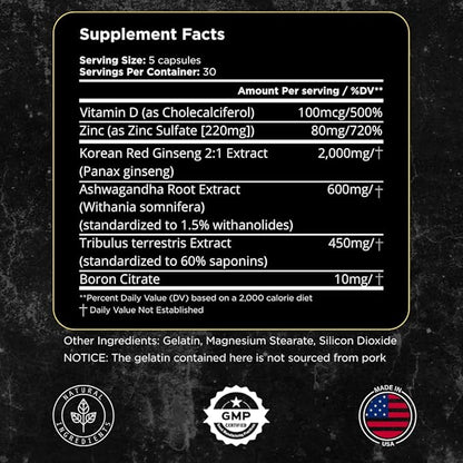 UNALTERED Muscle Builder for Men - Supports Muscle Growth, Size, Strength - Natural Muscle Building Supplement & Energy Booster - Tribulus Terrestris, Ginseng, Vitamin D3, Ashwagandha - 150 Capsules