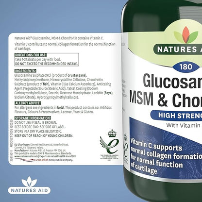 Nature's Aid Glucosamine 500mg, MSM 500mg + Chondroitin 100mg 180 Tablets