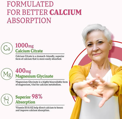 Calcium Magnesium Zinc Gummies with Vitamin D3 & K2, Calcium Gummies for B0nes Muscles, Women & Men, Raspberry Flavor - 60 Count