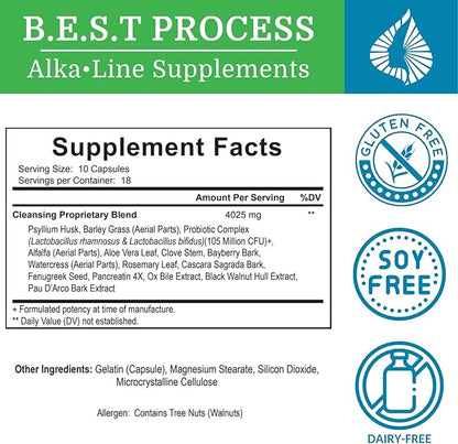 Alka•Cleanse Best Process Alkaline — Herbal Detox Colon Cleanse & Digestive Distress Formula — Psyllium Husk, Probiotics, Enzymes & Herbs (6)