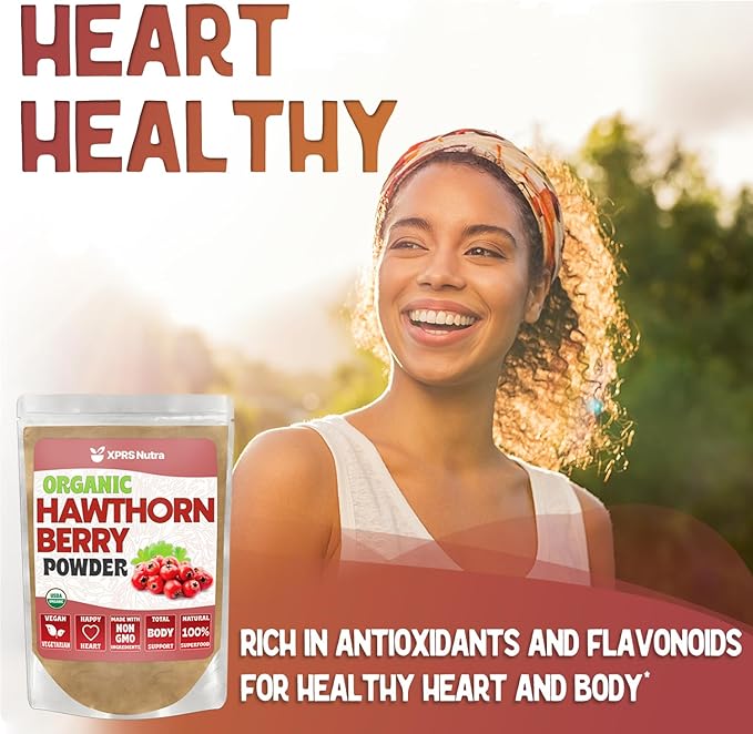 XPRS Nutra Organic Hawthorn Berry Powder - Premium USDA Organic Hawthorne Berry Powder for Cardiovascular Support - Vegan Friendly Hearth Health Supplement (4 Ounce)