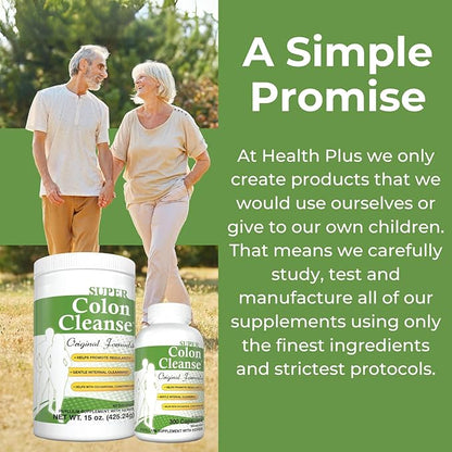 Health Plus Super Colon Cleanse Original Formula (1990-2025), 15 oz Powder, 42 Servings - Natural Detox, Digestive Support, Constipation Relief & Gentle Gut Cleanse