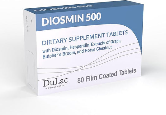 Dulàc - Diosmin 500 Hemorrhoid and Leg Vein Supplement 80 Tablets, Diosmin, Horse Chestnut Extract, Butchers Broom, Hesperidin for Circulation, Made in Italy