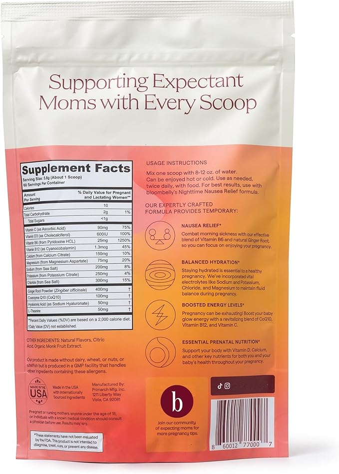 Morning Sickness + Nausea Relief. Electrolytes Hydration Support. Safe Energy Boost + Prenatal Vitamins with Magnesium, Vitamin b6. First Trimester Pregnancy Must Haves 60 Servings