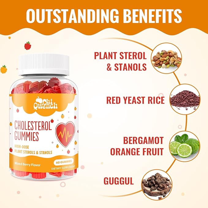 Cholesterol Supplements with 1500 Mg Plant Sterols & Stanols, Cholesterol Support Gummies, Cholesterol Complex Gummies, Maintains Normal Levels, Mixed Berry Flavor, 120 Count