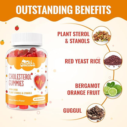 Cholesterol Supplements with 1500 Mg Plant Sterols & Stanols, Cholesterol Support Gummies, Cholesterol Complex Gummies, Maintains Normal Levels, Mixed Berry Flavor, 60 Count