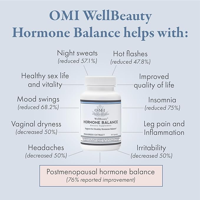 WELLBEAUTY OMI Hormone Balance for Women, Menopause Supplement, Hot Flash, Stress and Sleep Support, Balance Complex, Clinically Studied Fenugreek 500 mg - 30-Day Supply