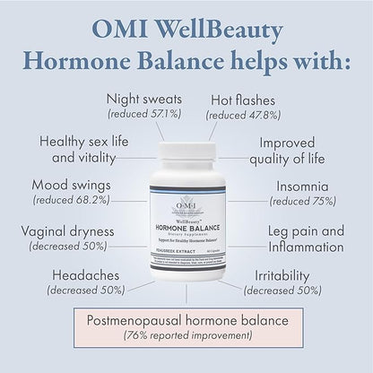 WELLBEAUTY OMI Hormone Balance for Women, Menopause Supplement, Hot Flash, Stress and Sleep Support, Balance Complex, Clinically Studied Fenugreek 500 mg - 30-Day Supply
