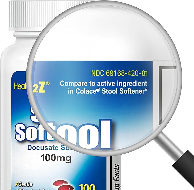 HealthA2Z® Stool Softener | Docusate Sodium 100mg | Red & White Capsules | Dependable | Gentle Constipation Relief (100 Counts)