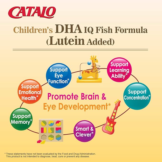 CATALO Children’s DHA IQ Formula with Lutein from Marigold Extract - Omega 3 for Kids, Yummy Strawberry Flavored Chewable Softgels with 200 mg of DHA and 42 mg of EPA - Made in USA