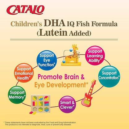 CATALO Children’s DHA IQ Formula with Lutein from Marigold Extract - Omega 3 for Kids, Yummy Strawberry Flavored Chewable Softgels with 200 mg of DHA and 42 mg of EPA - Made in USA