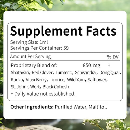 Organic Shatavari Root Menopause Support Drops for Women. PMS, Hot Flashes & Night Sweats Relief Supplement w/Red Clover, Dong Quai & Black Cohosh. Herbal Extract Health Tincture. 2oz