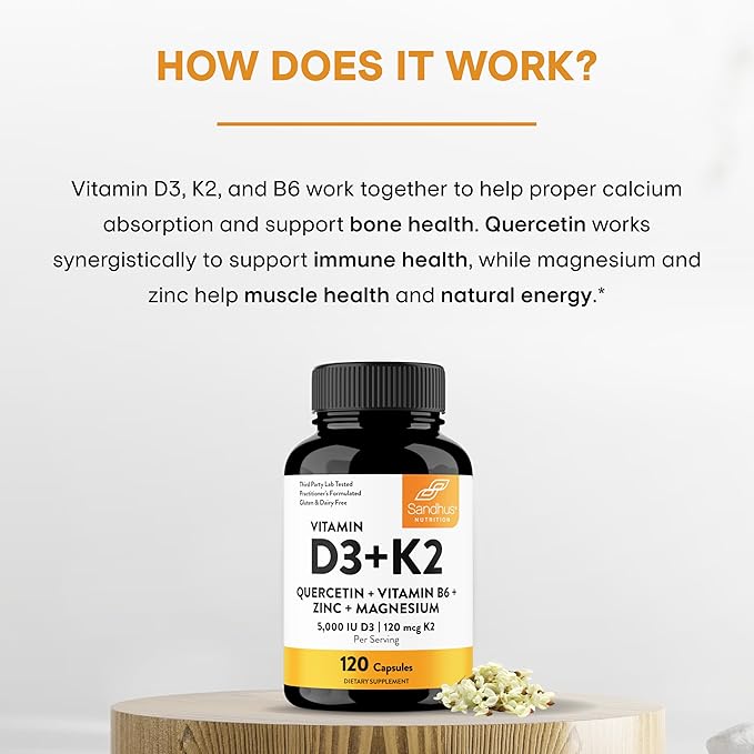 Sandhu's Vitamin D3 K2 Magnesium with Quercetin Capsules for Men & Women | Supports Immunity, Bone Health and Quality Sleep | 360 Count